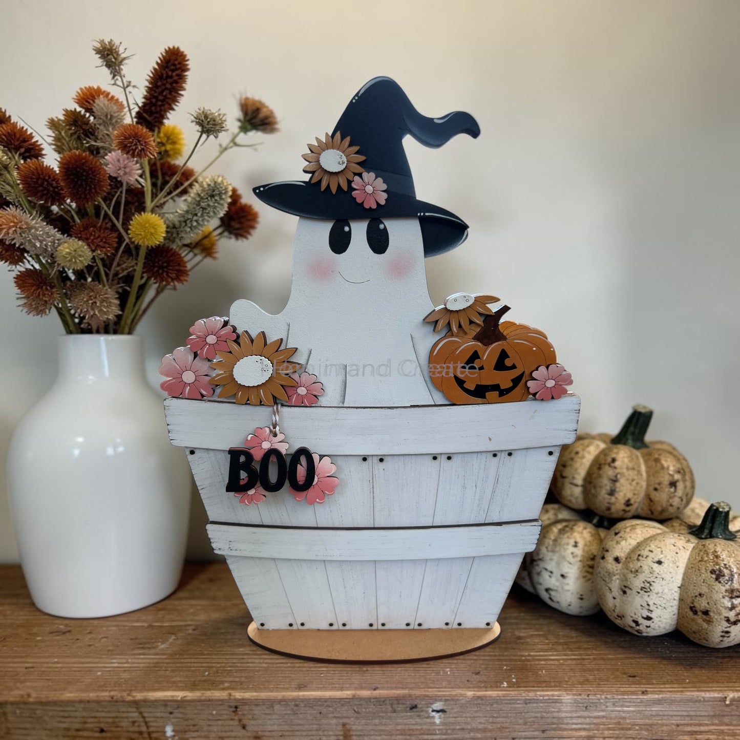 Halloween Floral Ghost Basket Insert – Full Size | Interchangeable Halloween Decor