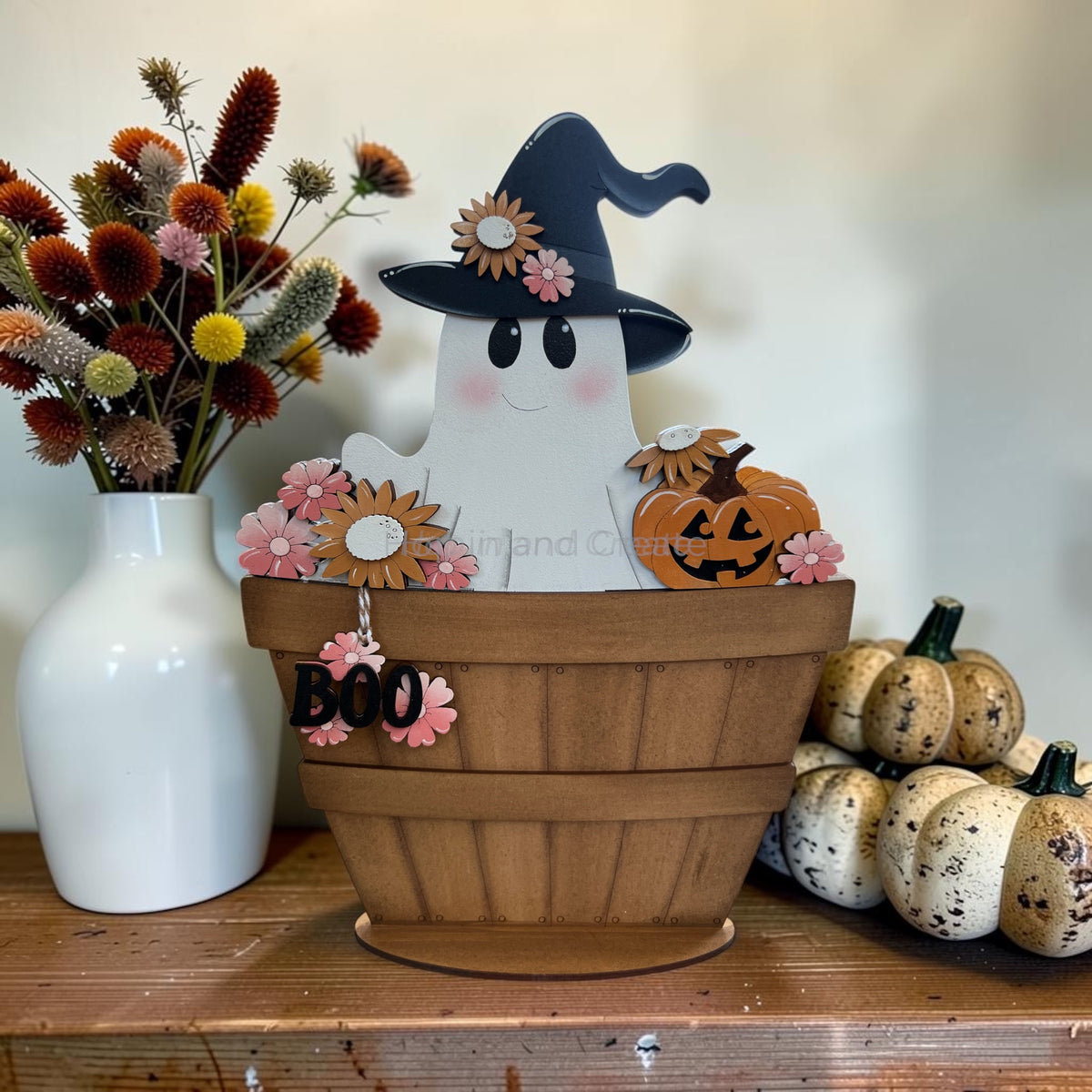 Halloween Floral Ghost Basket Insert – Full Size | Interchangeable Halloween Decor