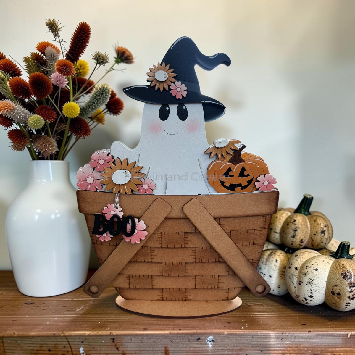 Halloween Floral Ghost Basket Insert – Full Size | Interchangeable Halloween Decor