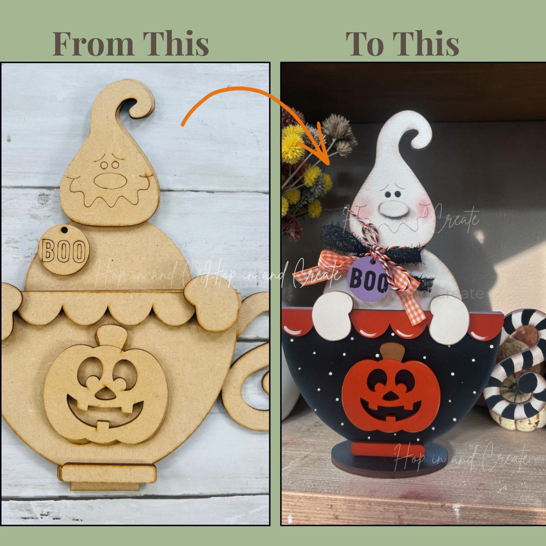Halloween Ghost Teacup DIY Wood Kit –  Shelf Sitter