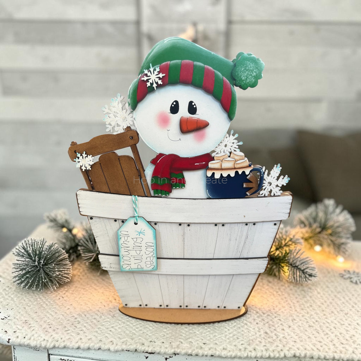 Snowman (Sleigh and Cocoa) Basket Insert – Full Size | Interchangeable Winter Decor