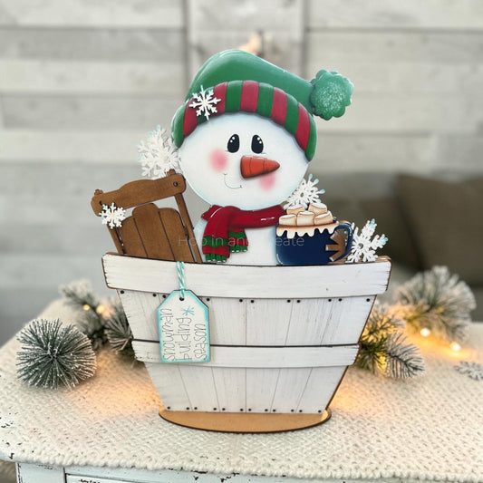 Snowman (Sleigh and Cocoa) Basket Insert – Full Size | Interchangeable Winter Decor