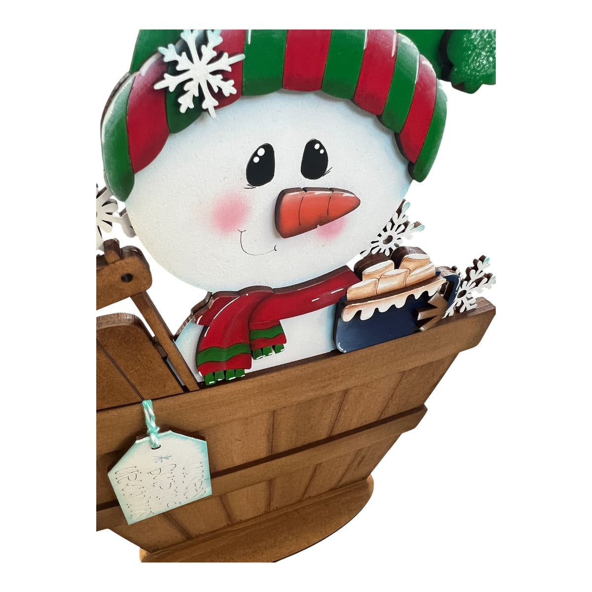 Snowman (Sleigh and Cocoa) Basket Insert – Full Size | Interchangeable Winter Decor