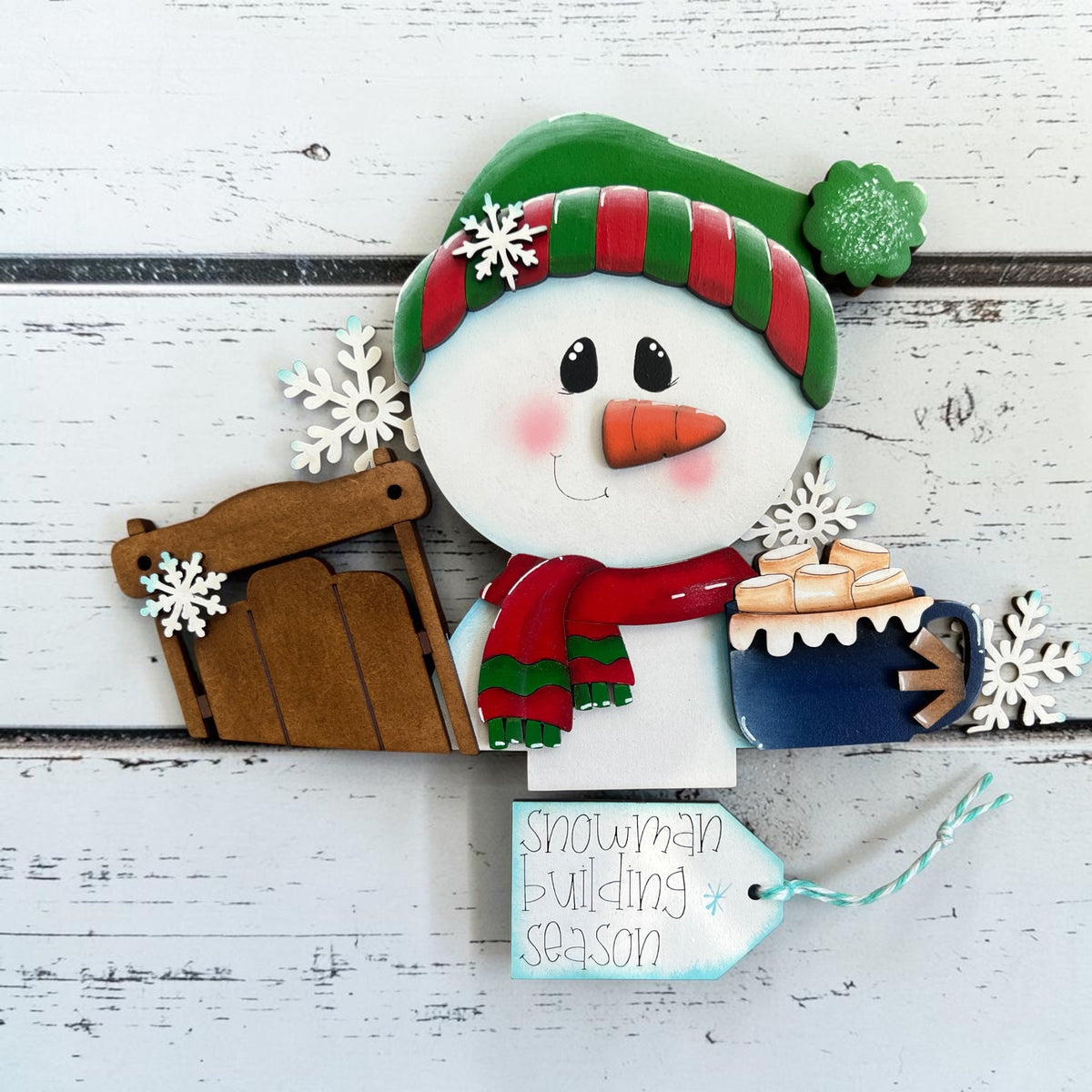 Snowman (Sleigh and Cocoa) Basket Insert – Full Size | Interchangeable Winter Decor