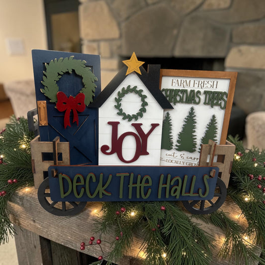 Deck the Halls Christmas Wagon Crate Insert – Hand-Painted Interchangeable Holiday Décor