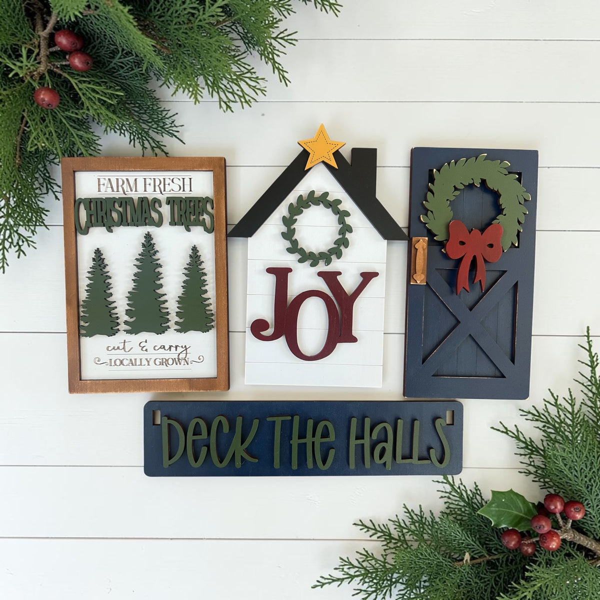 Deck the Halls Christmas Wagon Crate Insert – Hand-Painted Interchangeable Holiday Décor