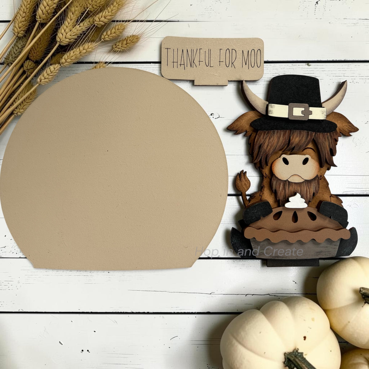 Thankful for Moo Highland Cow Thanksgiving Globe Easel Insert – Hand-Painted Fall Décor
