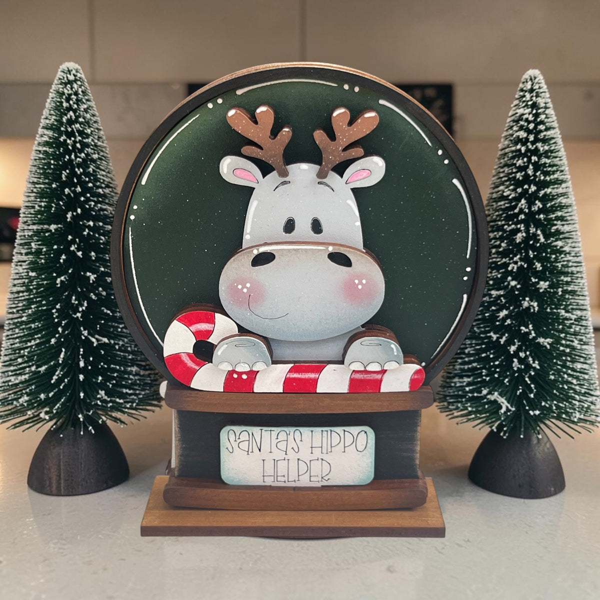 Santa’s Hippo Helper Mini Snow Globe Insert
