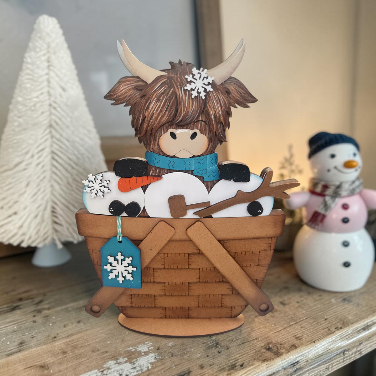 Winter Highland Cow Basket Insert – Full Size | Interchangeable Winter Decor