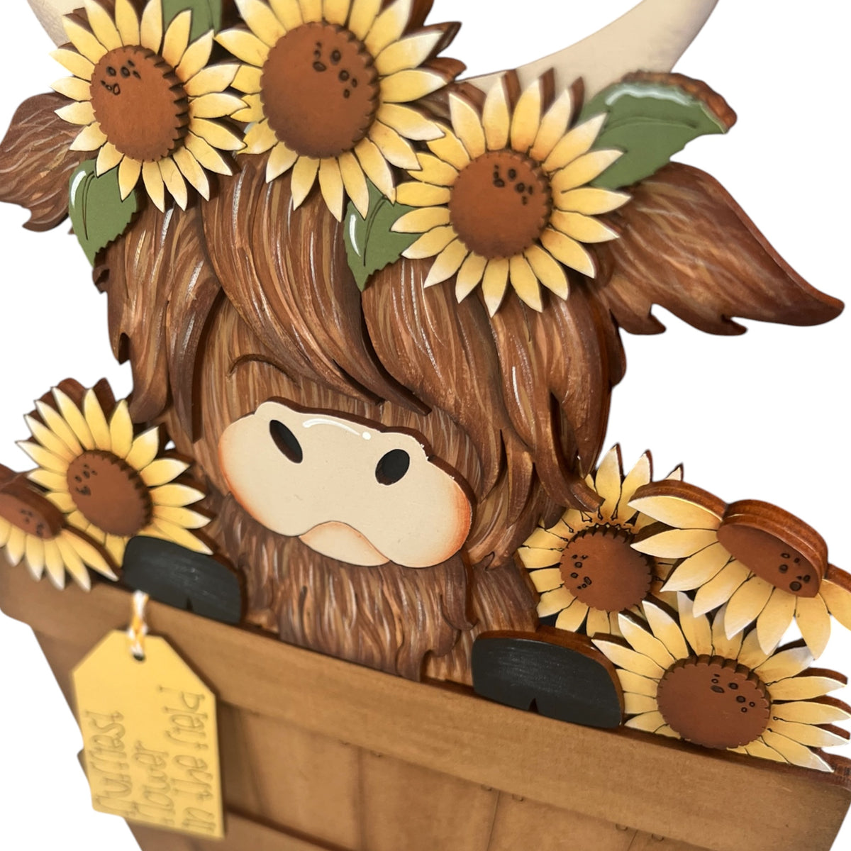 Sunflower Highland Cow Basket Insert – Full Size | Interchangeable Fall Decor