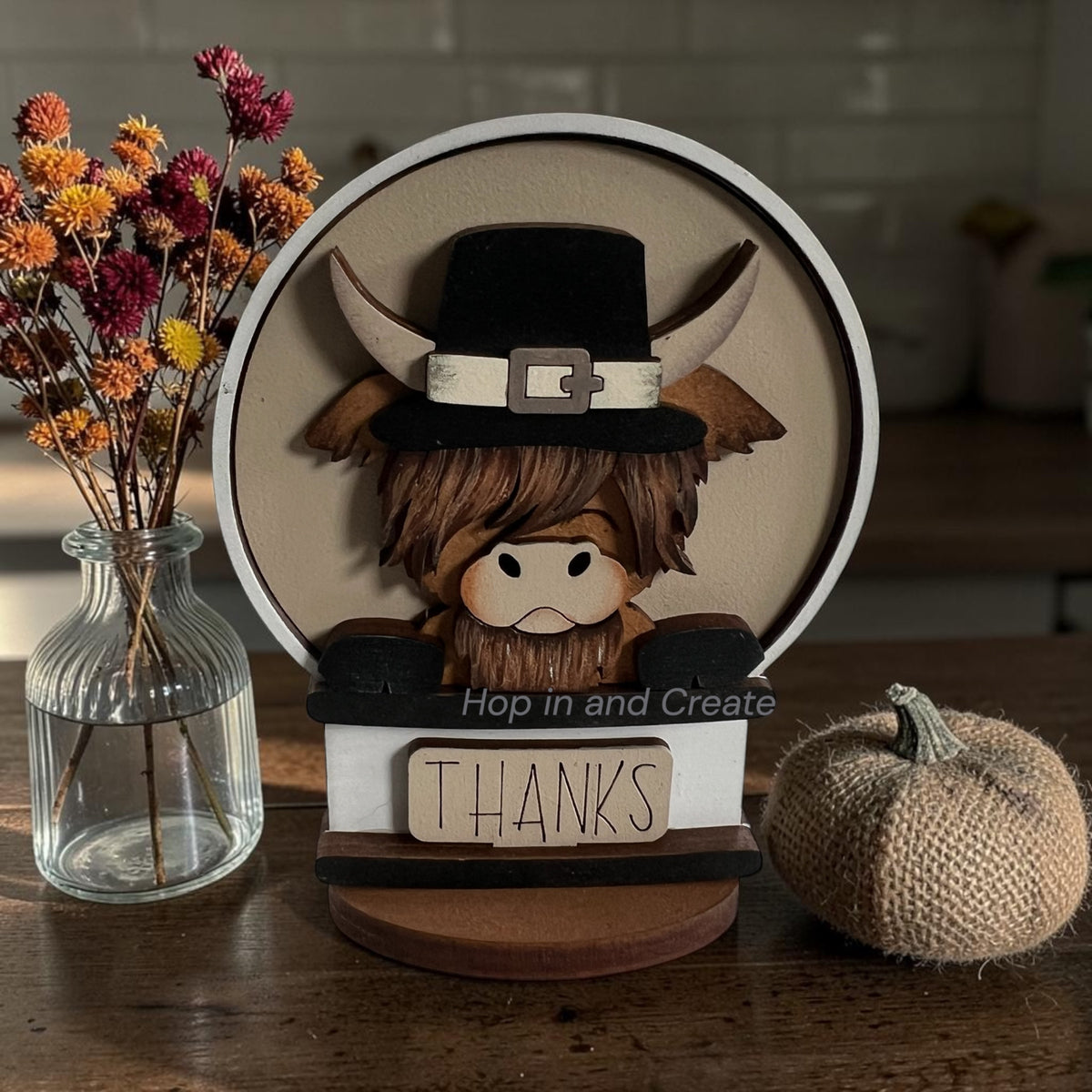 Thanksgiving Highland Cow Mini Snow Globe Insert
