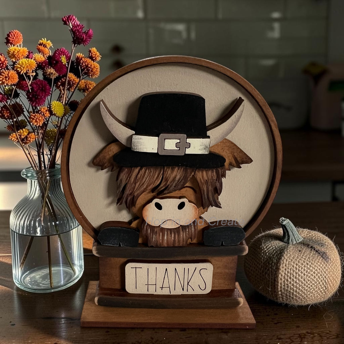 Thanksgiving Highland Cow Mini Snow Globe Insert