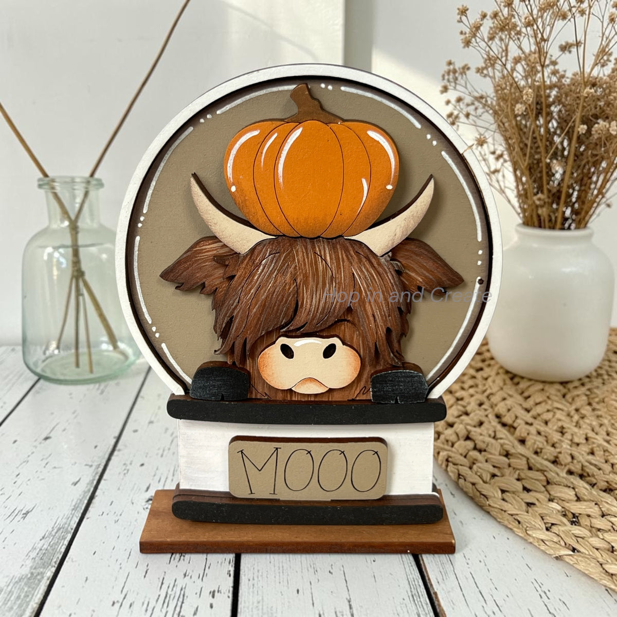 Fall Pumpkin Highland Cow Mini Snow Globe Insert
