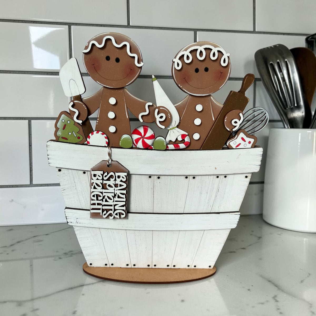 Gingerbread Duo Basket Insert – Full Size | Interchangeable Christmas Decor