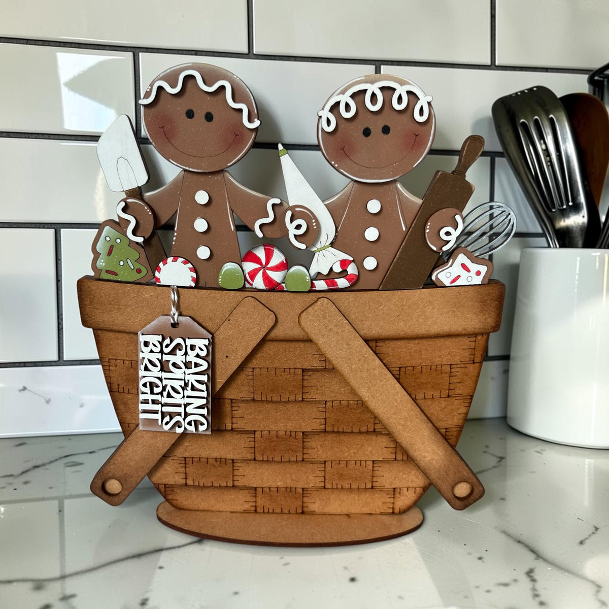 Gingerbread Duo Basket Insert – Full Size | Interchangeable Christmas Decor