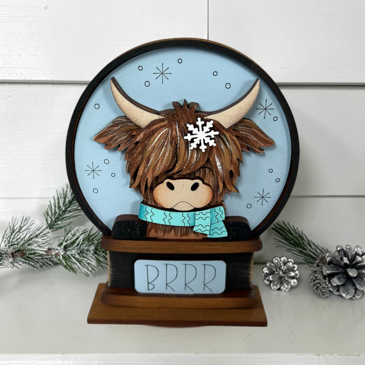 Winter Highland Cow Mini Snow Globe Insert