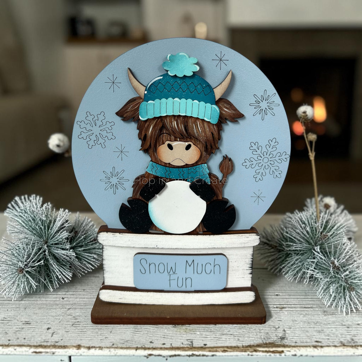 Winter Highland Cow Easel Globe Insert