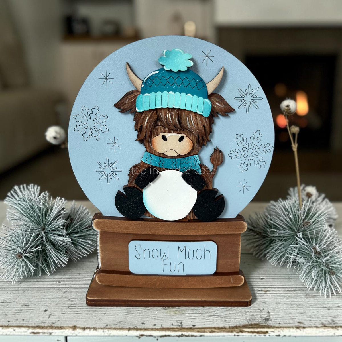 Winter Highland Cow Easel Globe Insert