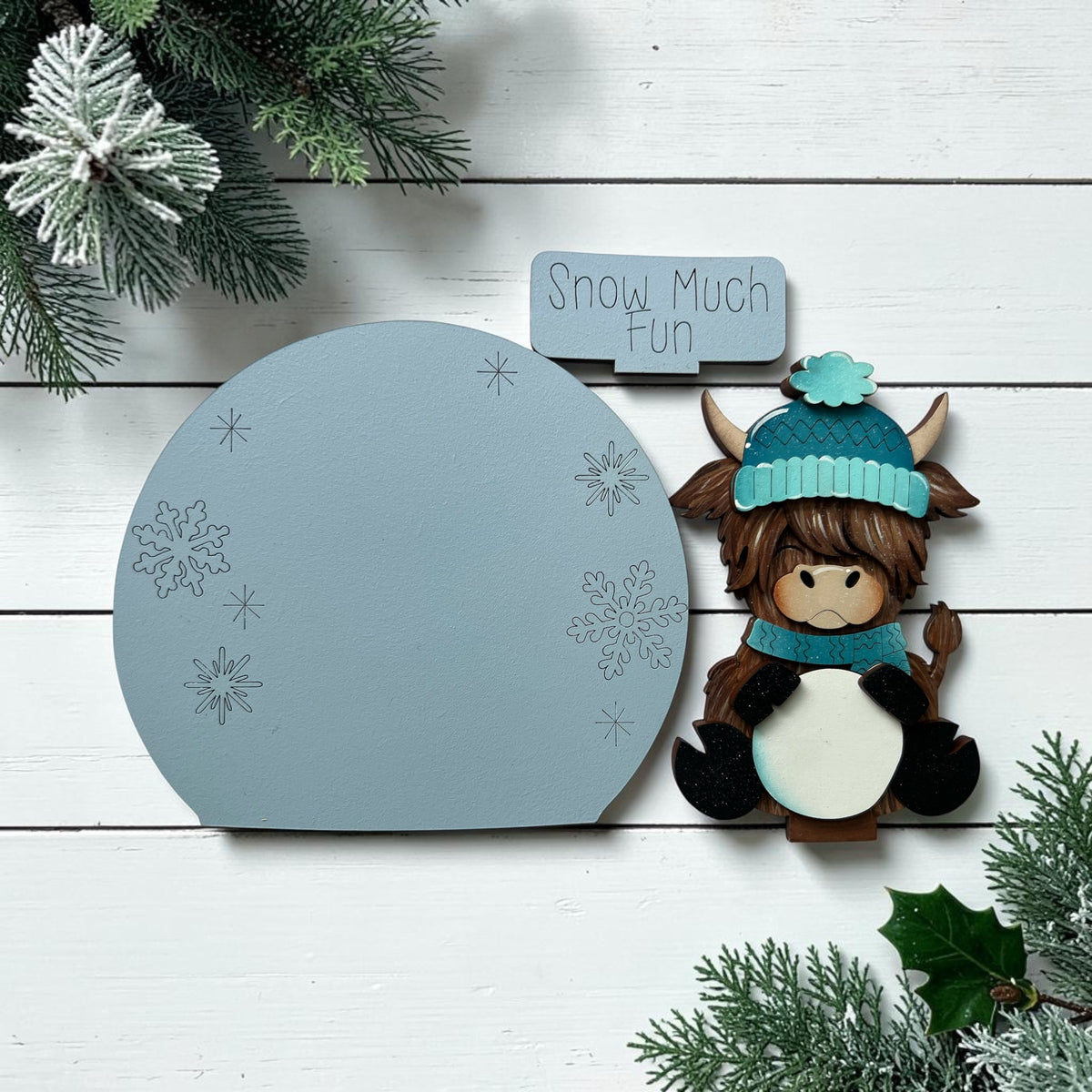 Winter Highland Cow Easel Globe Insert
