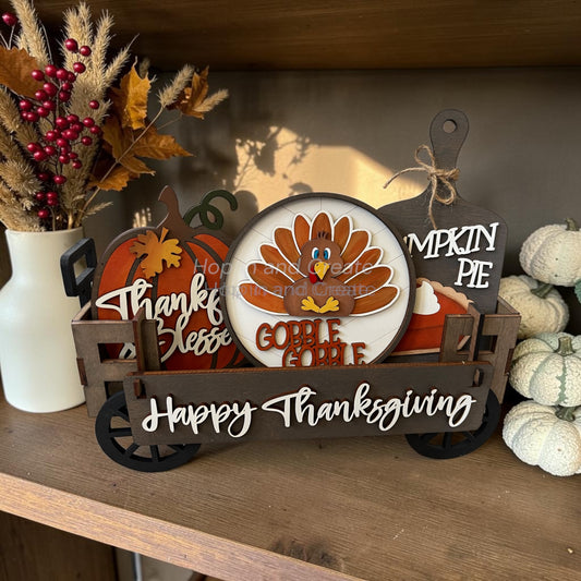 Happy Thanksgiving Turkey Wagon Insert- Fall Decor