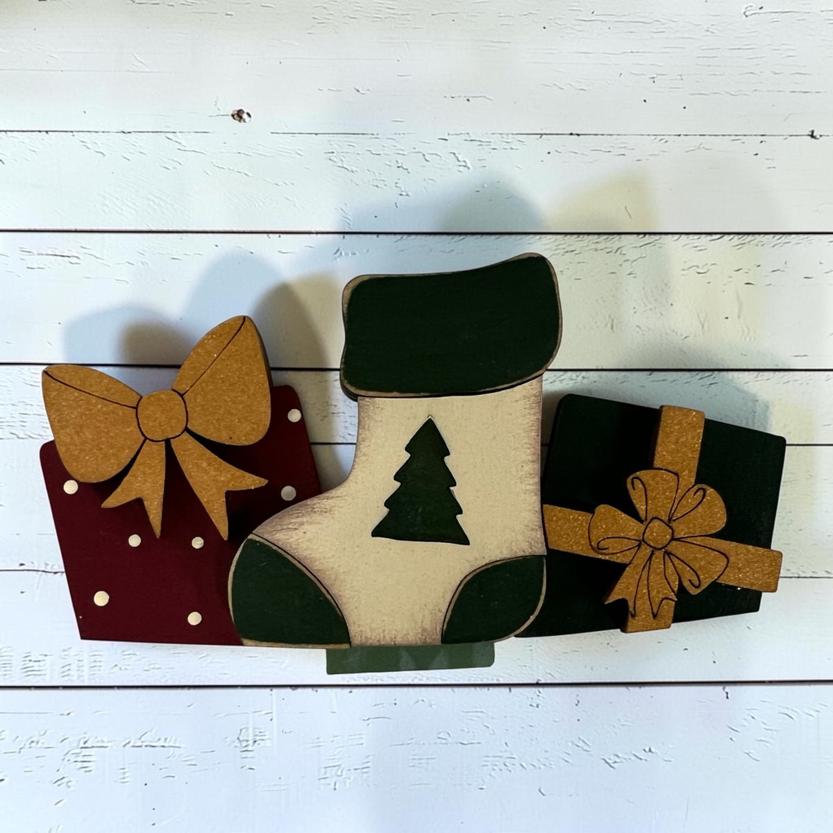 Christmas Stocking & Presents Mini Basket Insert – Hand-Painted Holiday Décor