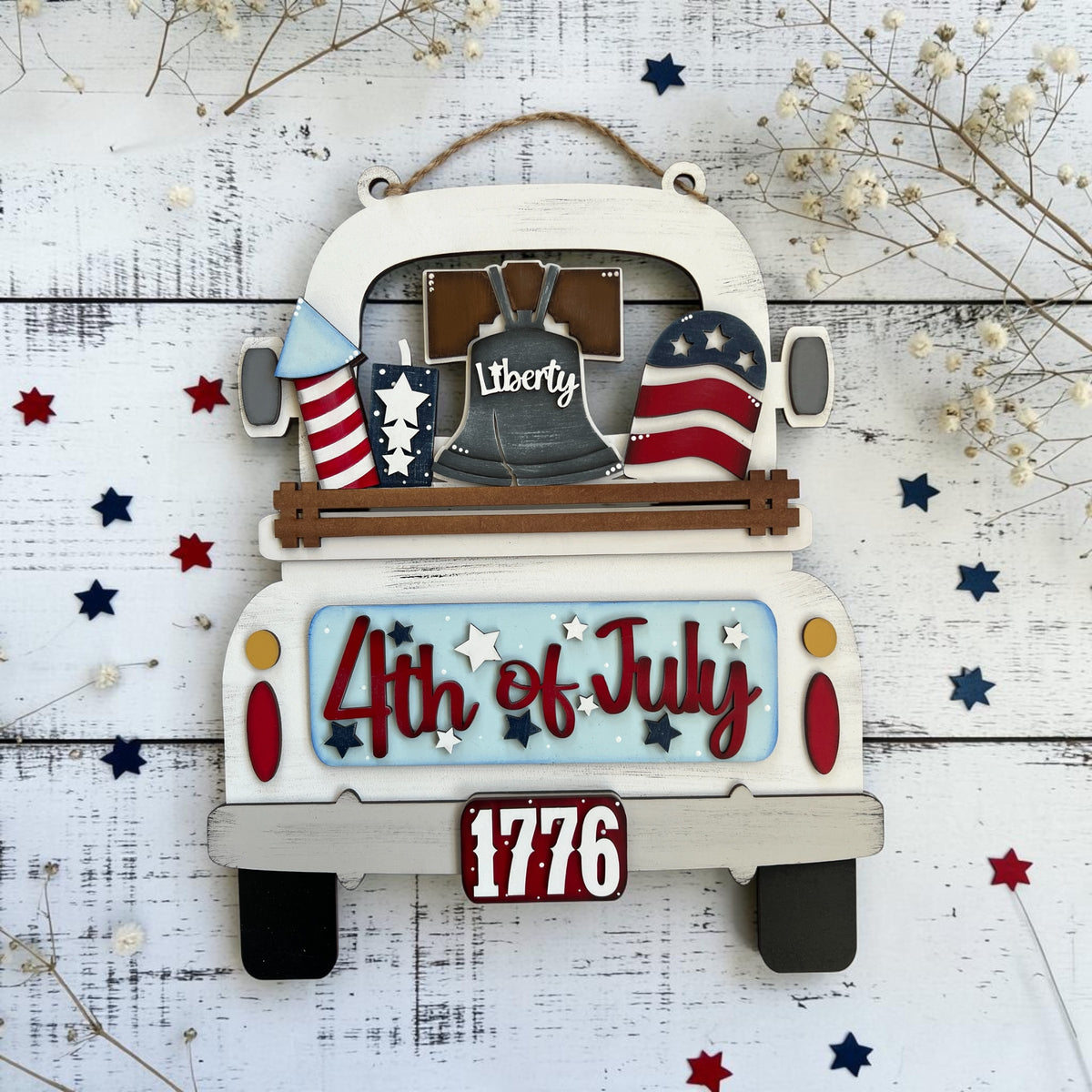 4th of July Liberty Bell Hanging Truck Insert – Patriotic Interchangeable Décor