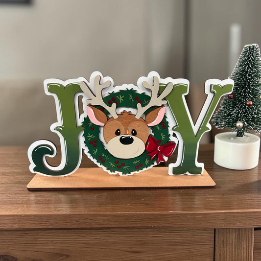 Christmas Reindeer JOY Shelf Sitter – Hand-Painted Holiday Décor