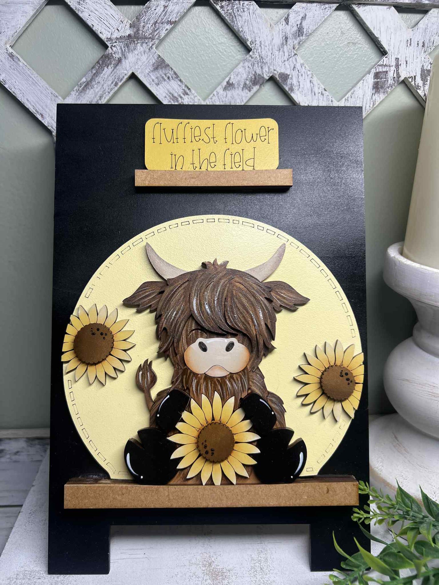 Sunflower Highland Cow Easel Insert