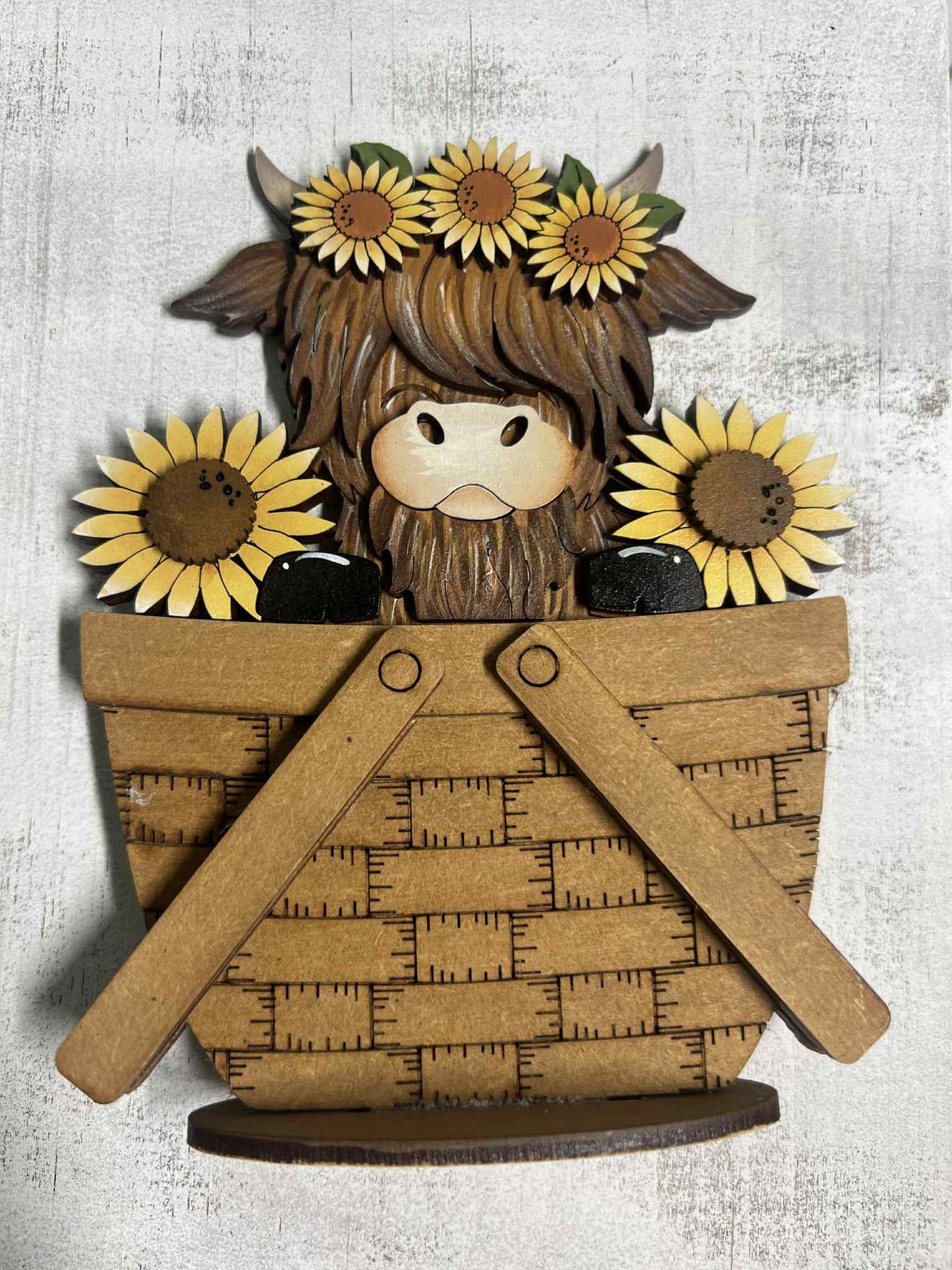 Sunflower Highland Cow Mini Basket Insert