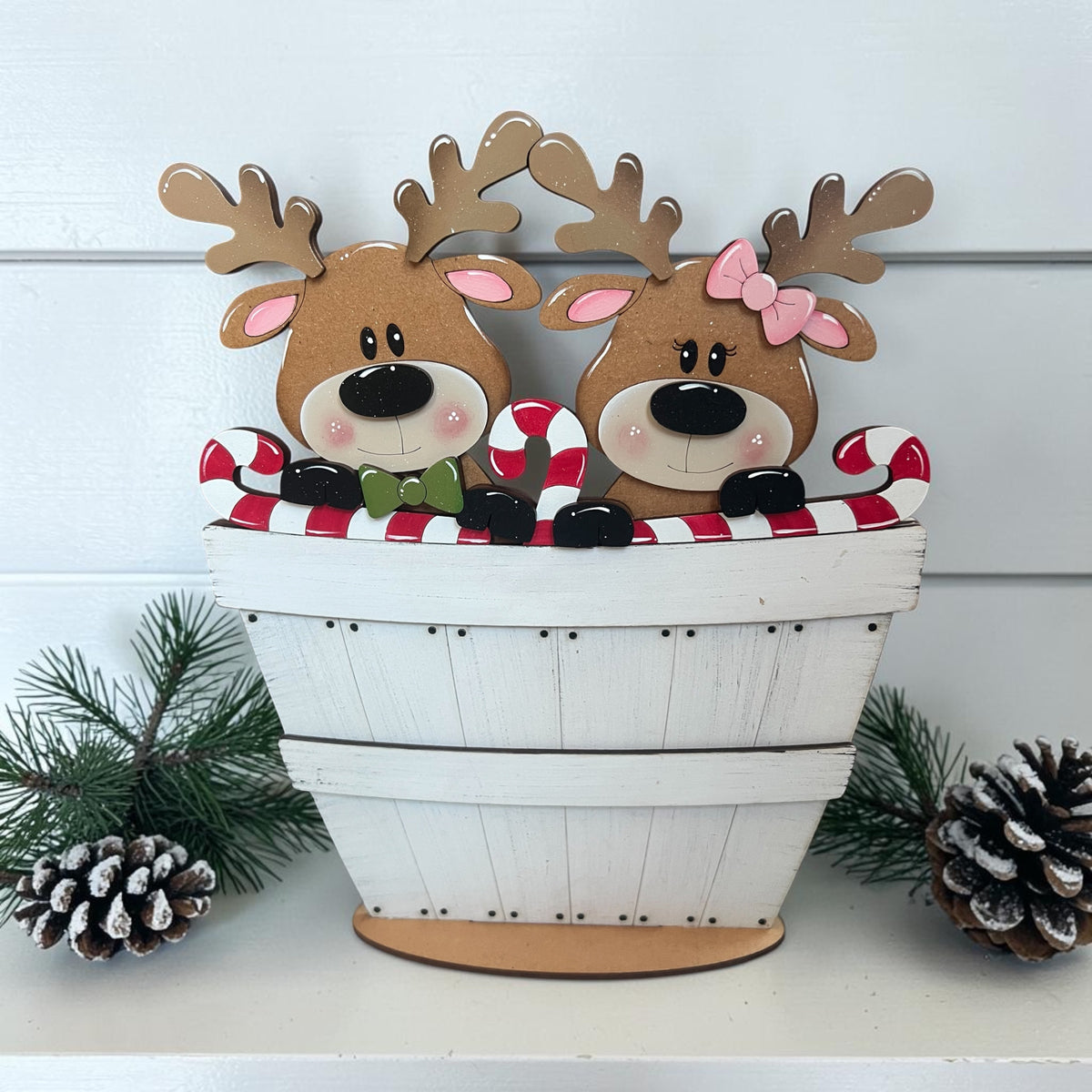 Cute Duo Reindeer Basket Insert – Full Size | Interchangeable Christmas Decor