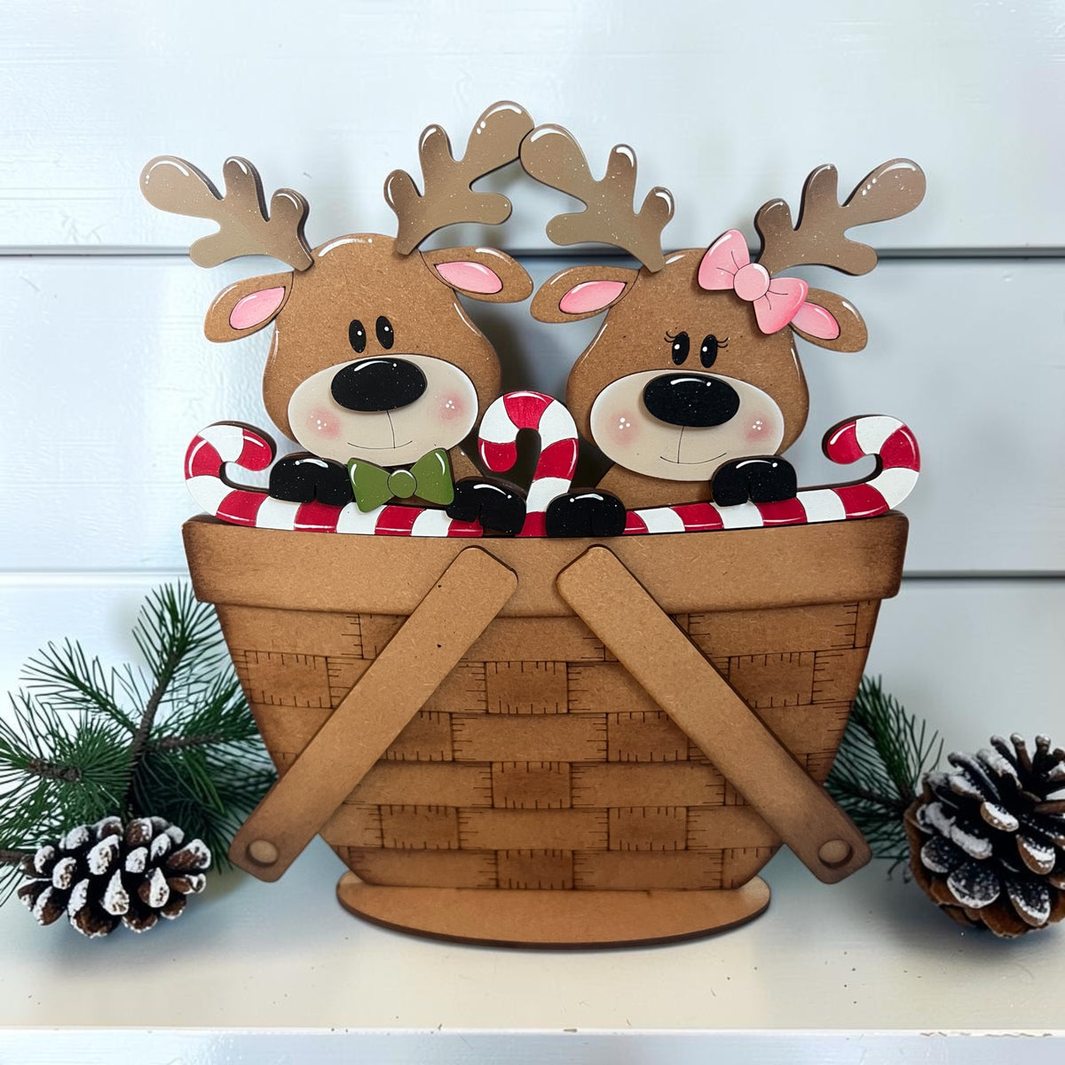 Cute Duo Reindeer Basket Insert – Full Size | Interchangeable Christmas Decor