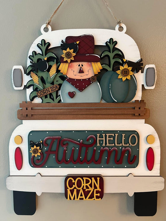 Scarecrow Truck Insert | Interchangeable Truck Decor | Hello Autumn Fall Truck Insert | Farmhouse Fall Décor