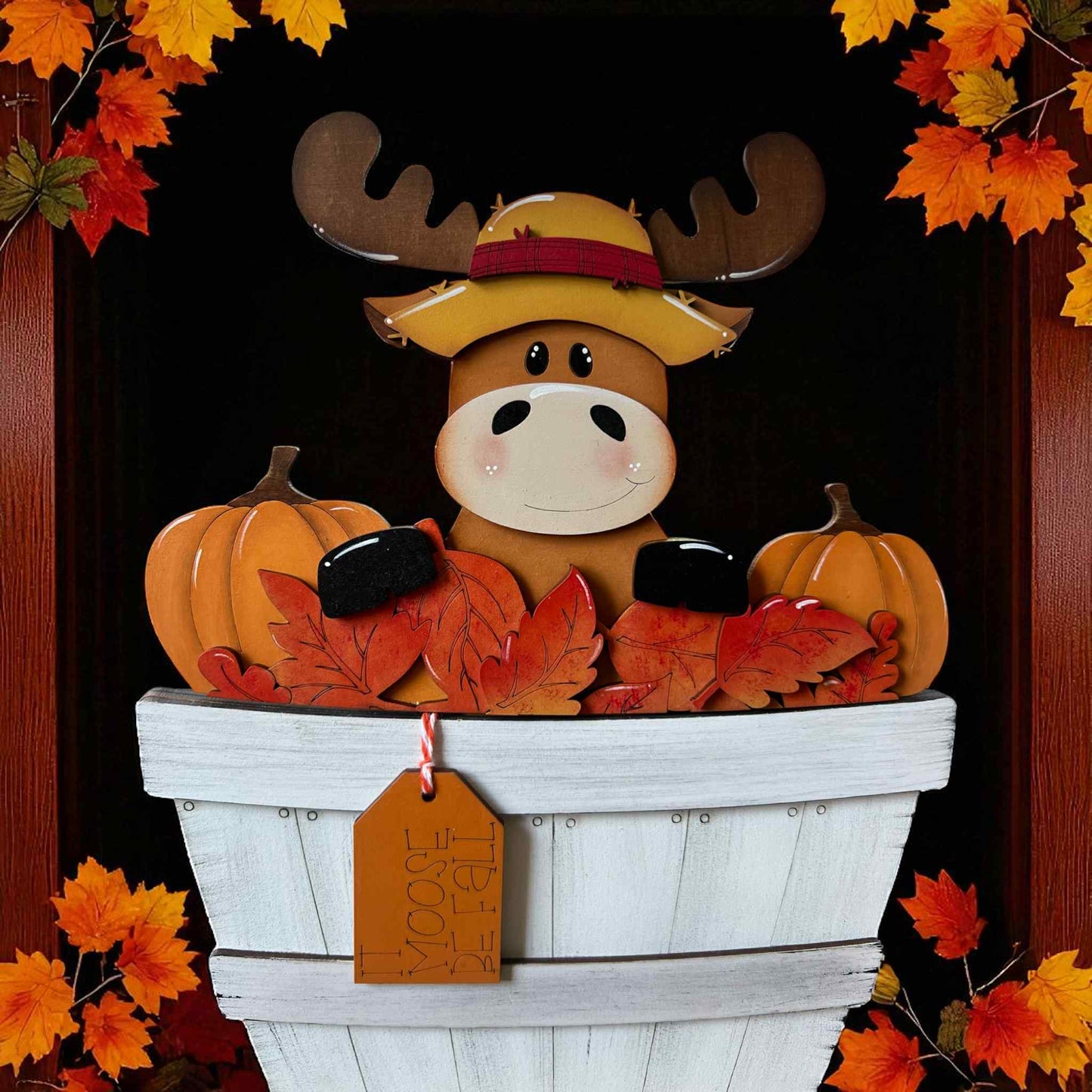 Fall Moose Basket Insert – Full Size | Interchangeable Fall Decor