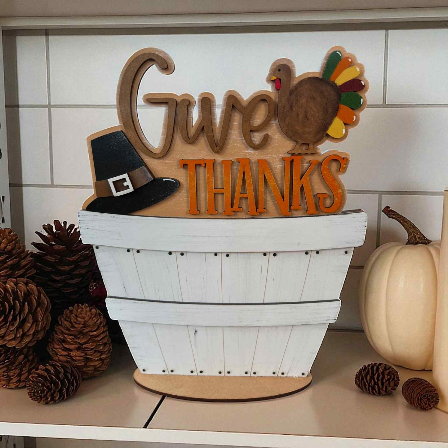 Give Thanks Basket Insert – Full Size | Interchangeable Thanksgiving Decor