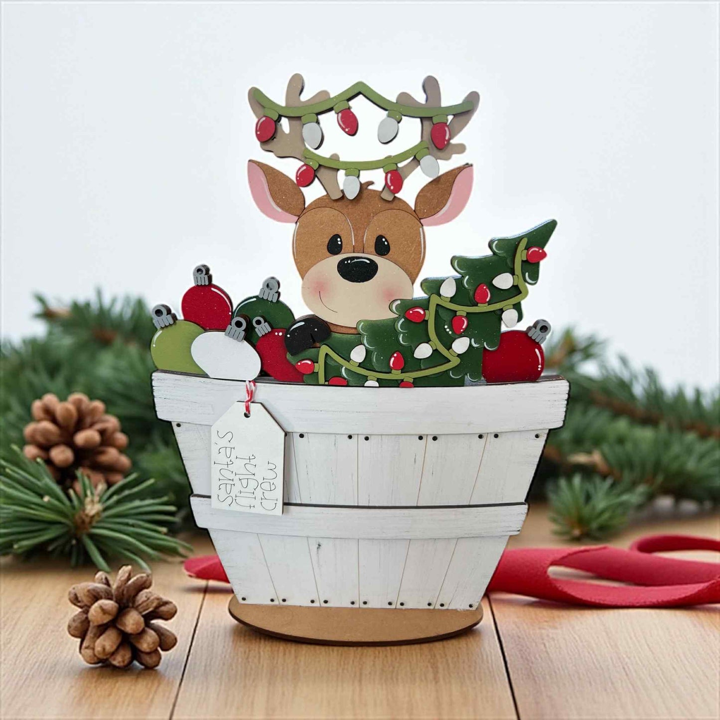 Cute Reindeer Basket Insert – Full Size | Interchangeable Christmas Decor