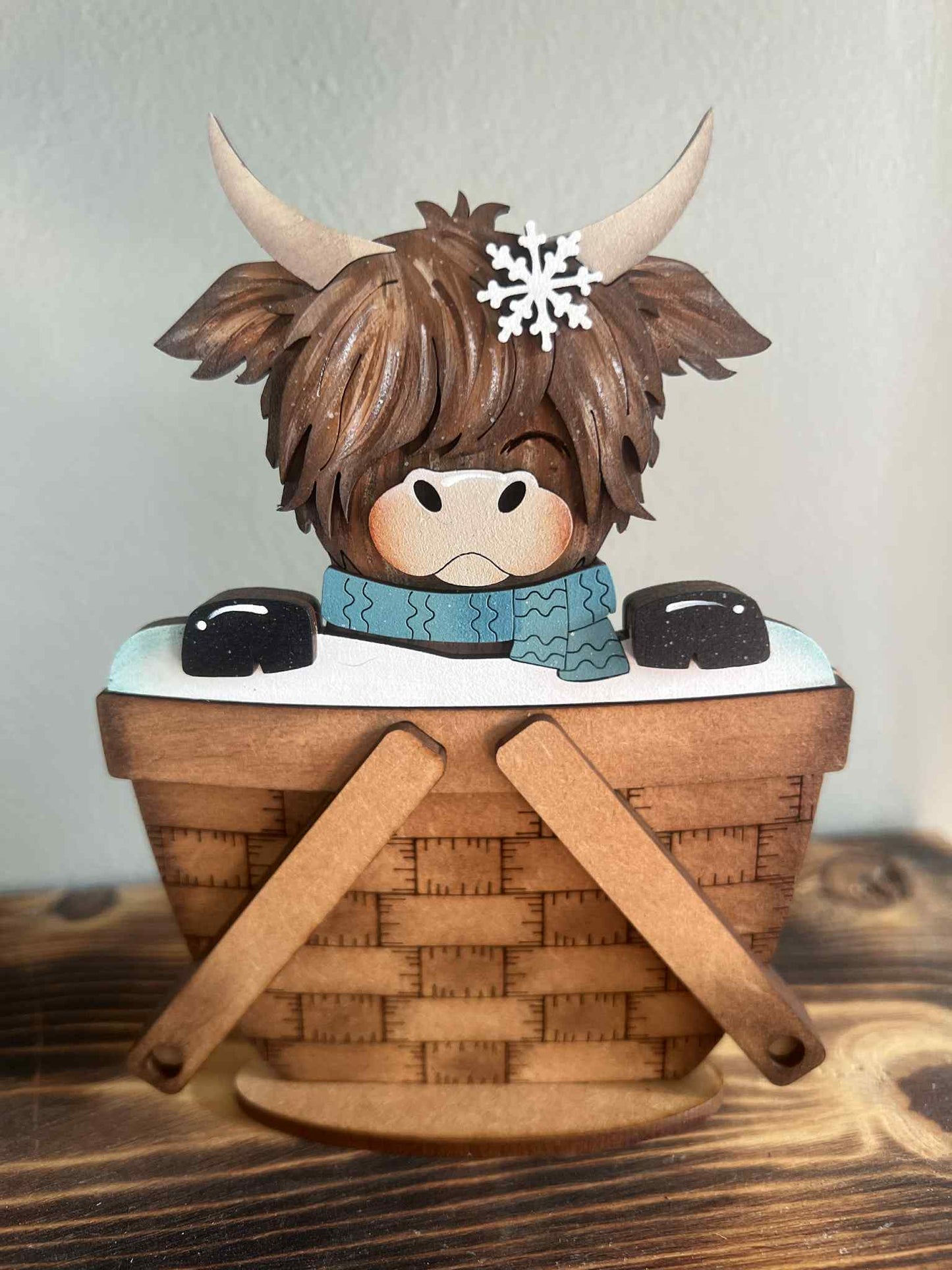 Highland Cow Winter Mini Basket Insert