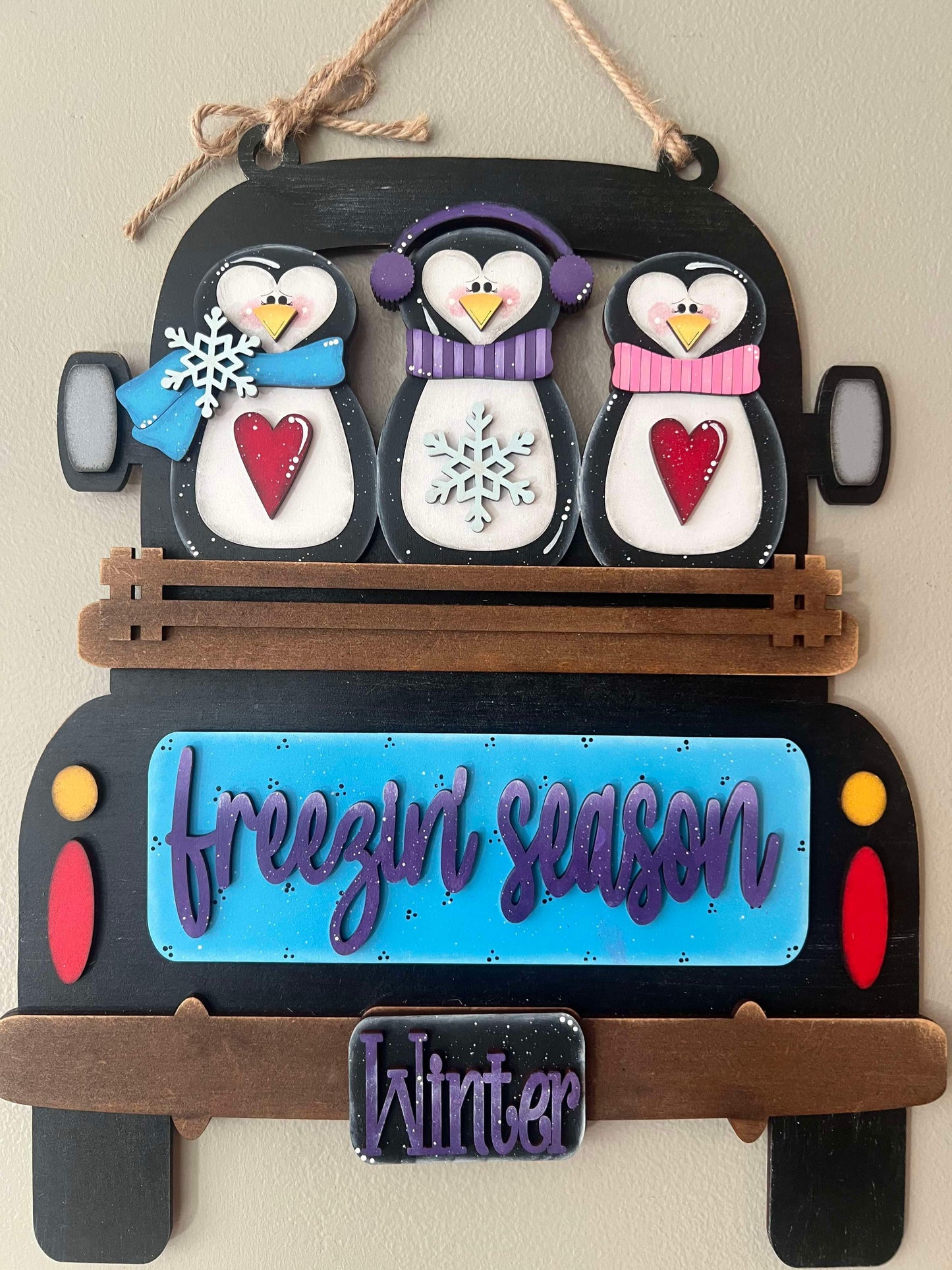 Winter Penguin Hanging Truck | Cutting Baord