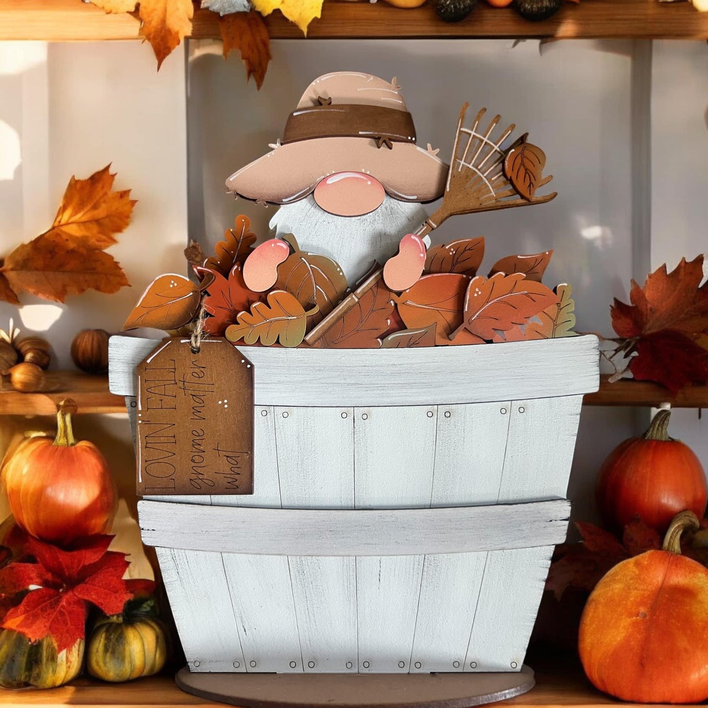 Fall Gnome (Leaves) Basket Insert – Full Size | Interchangeable Fall Decor
