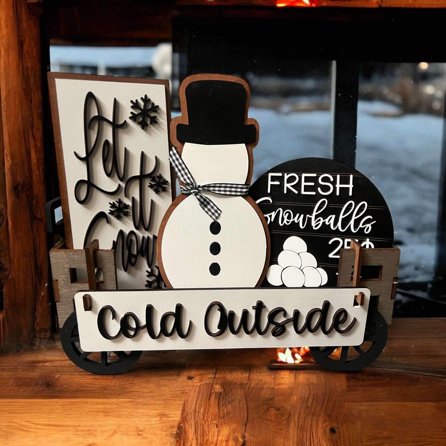 Winter Snowman 3 (Black and White) Crate