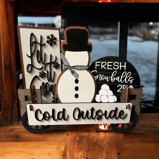 Winter Snowman 3 (Black and White) Crate