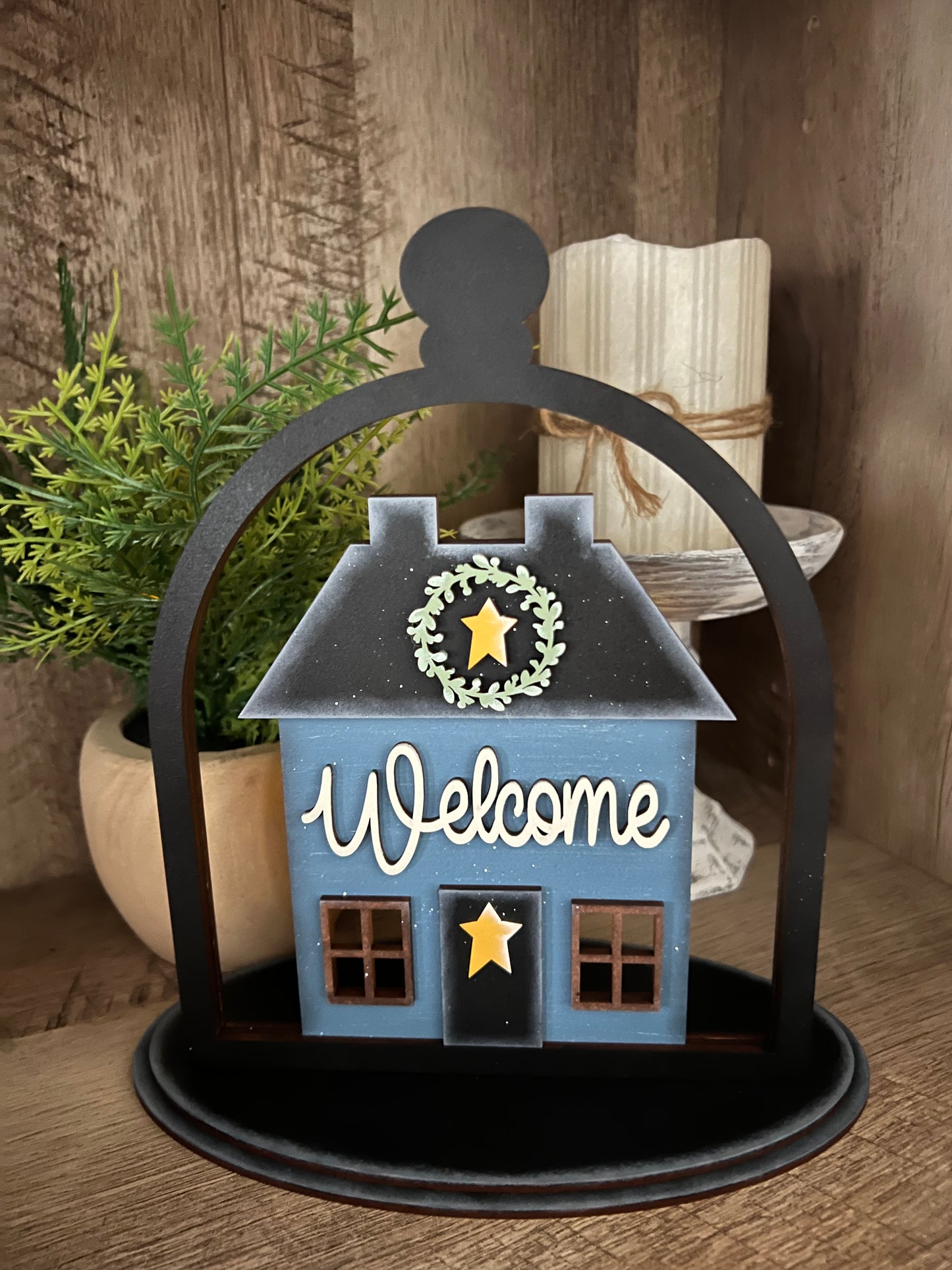 Welcome House Cloche with Votive Candle
