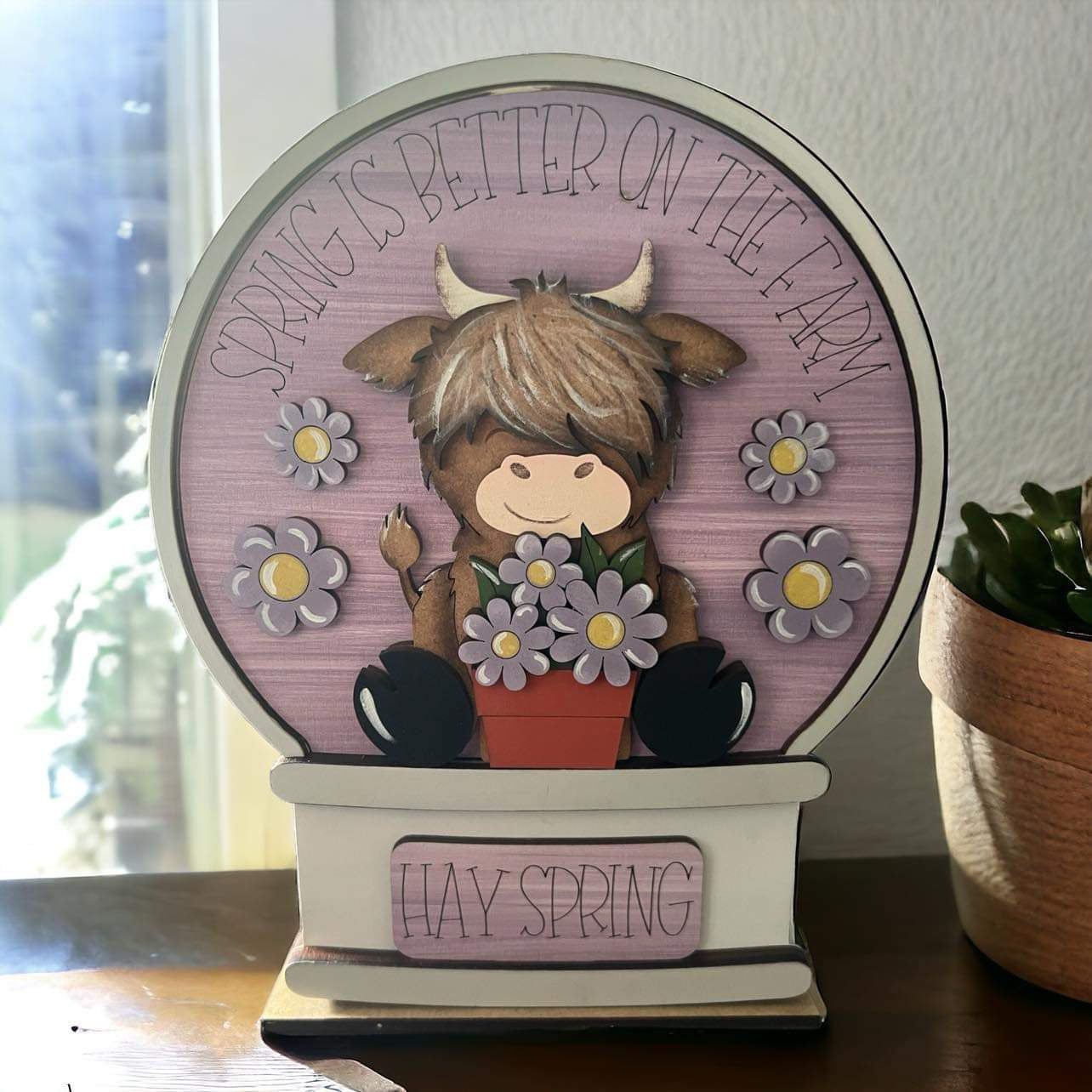 Spring Highland Cow Easel Insert