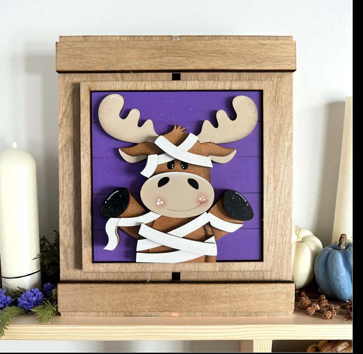 Halloween Moose Full Size Tile Set | Cute Halloween Moose Interchangeable 4.25” Tiles | Witch, Bat & Mummy Farmhouse Decor