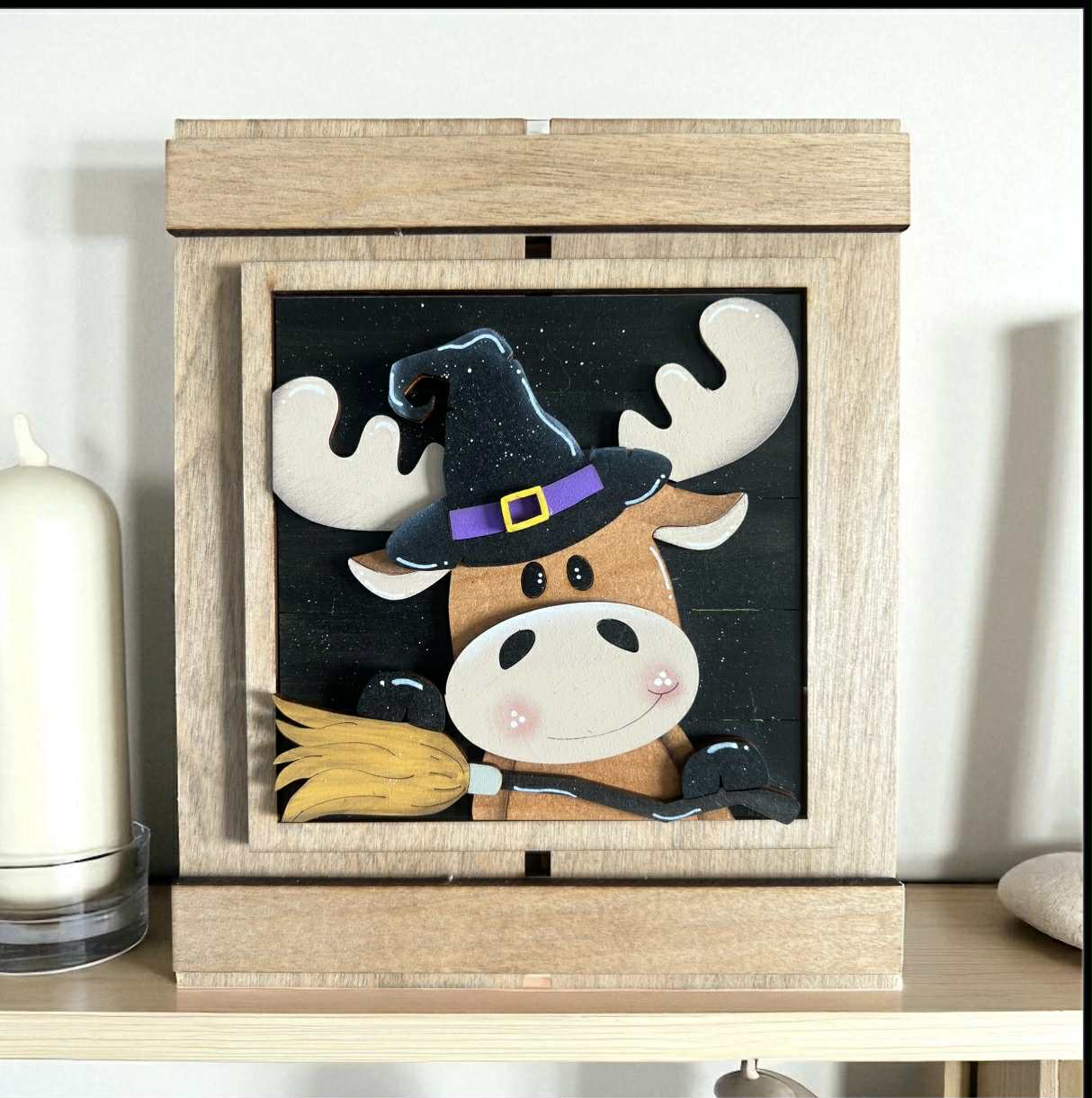 Halloween Moose Full Size Tile Set | Cute Halloween Moose Interchangeable 4.25” Tiles | Witch, Bat & Mummy Farmhouse Decor