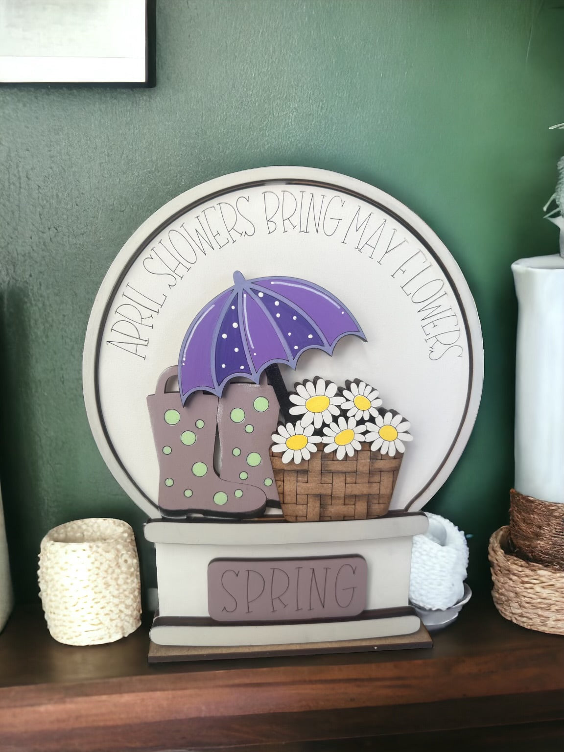 Spring Rainboots and Daisies Easel Insert