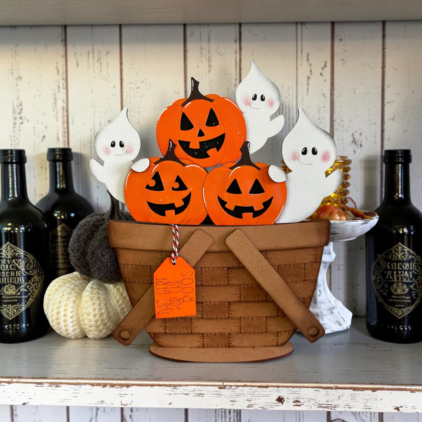 Halloween Ghosts and Pumpkins Basket Insert – Full Size | Interchangeable Halloween Decor