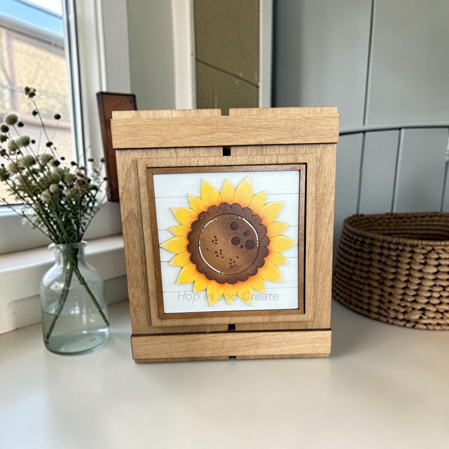 Single sunflower hand painted tile