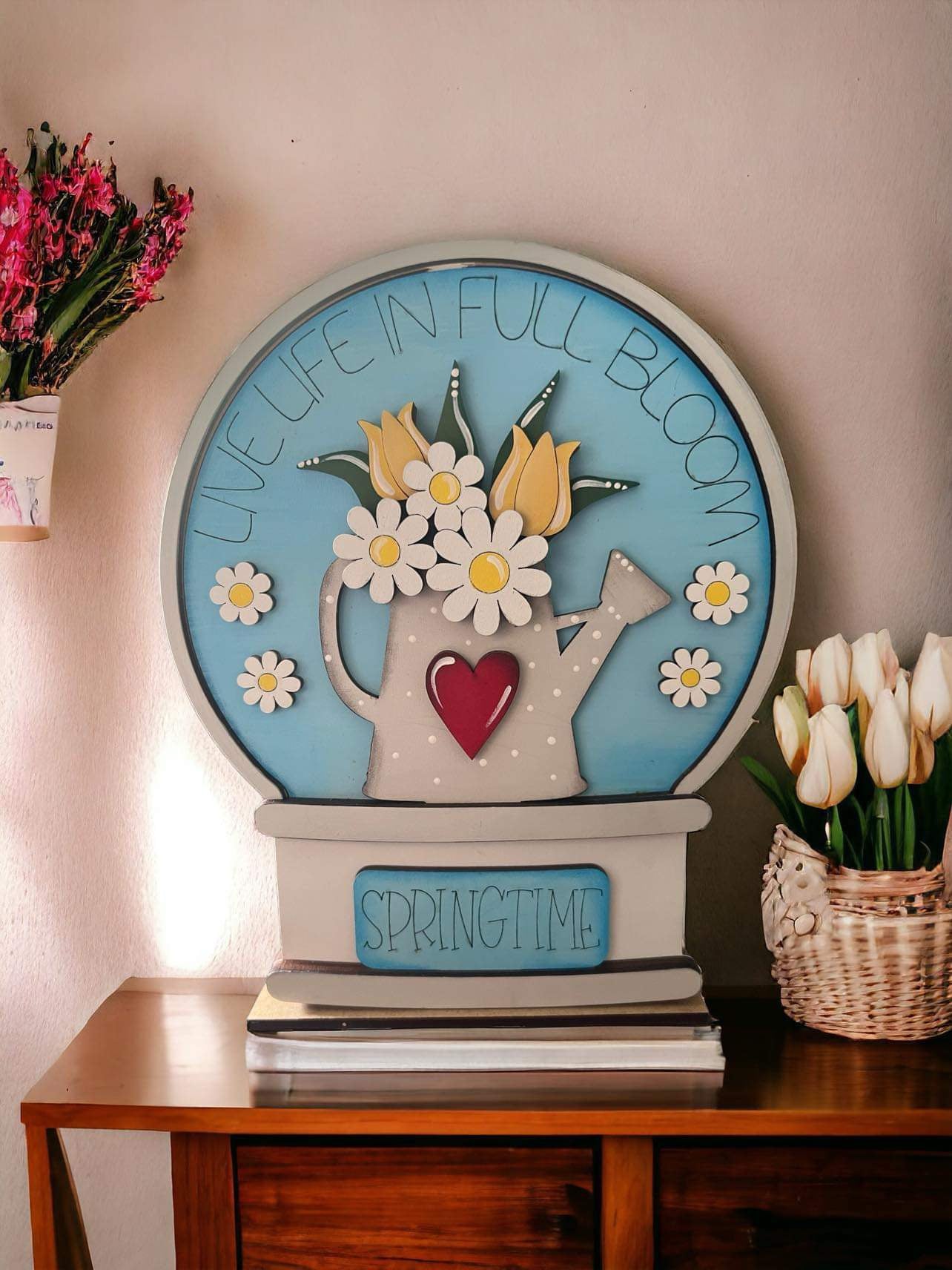 Spring Watering Can and Daisies Easel Insert