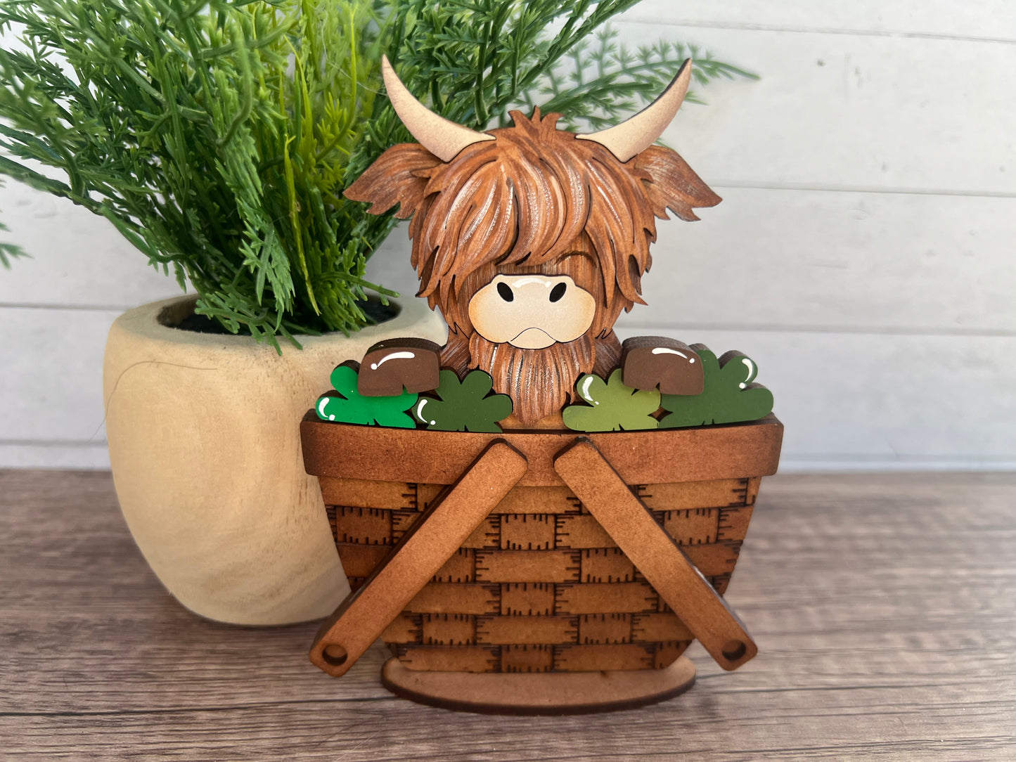 St. Patricks day highland cow mini basket interchangeable insert