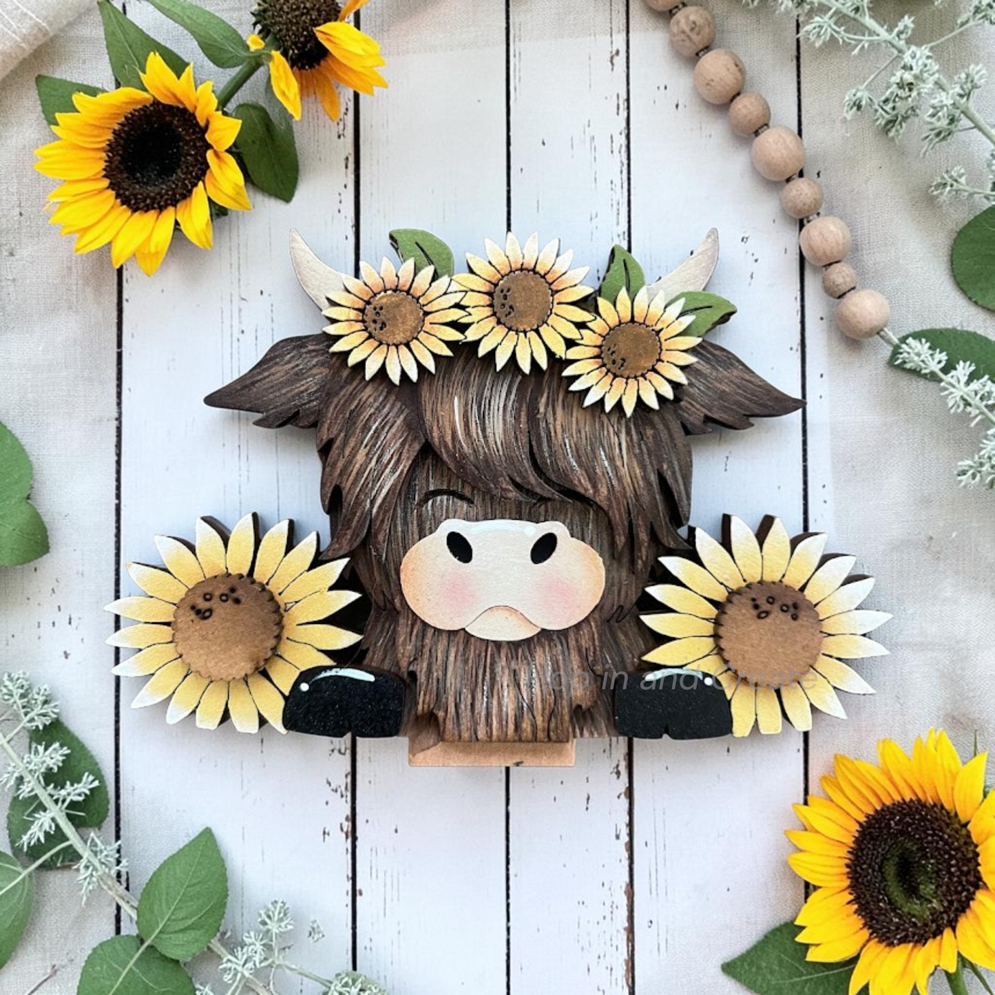 Sunflower Highland Cow Mini Basket Insert| Farmhouse Sunflower Decor | Interchangeable Basket Insert